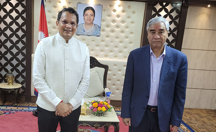 प्रधानमन्त्री देउवासँग भाजपाका विदेश विभाग प्रमुखको शिष्टाचार भेट