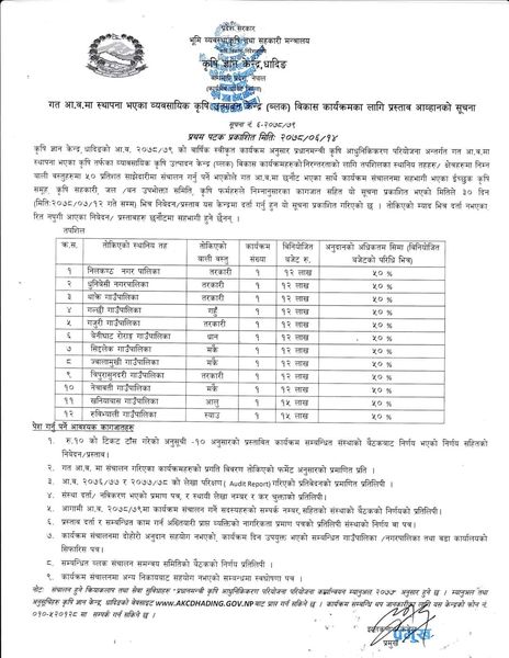 नेत्रावती डबजाेङ गाउँपालिका: कृषि ज्ञान केन्द्र, धादिङको सूचना ।