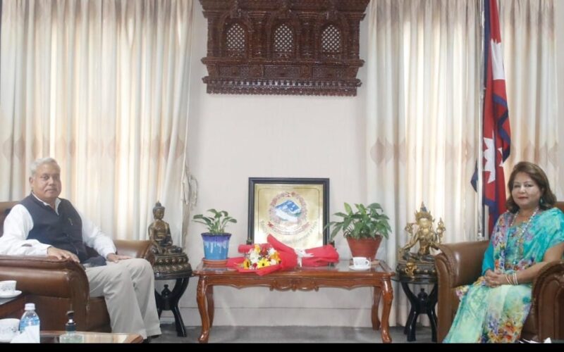 परराष्‍ट्रमन्त्री आरजु राणा देउवा र  भारतीय राजदूत नवीन श्रीवास्तवबीच भेटवार्ता