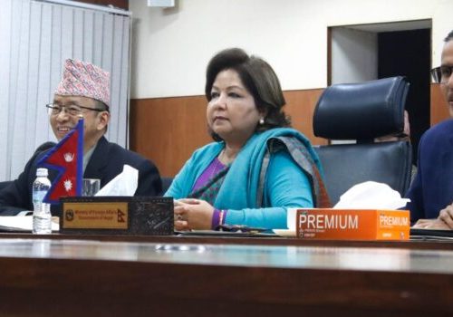 परराष्ट्रमन्त्री डा. आरजु राणा देउवाको नेपाली मिसन प्रमुखहरूसँग भर्चुअल सम्बोधन