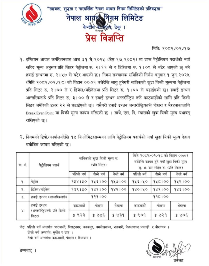 पेट्रोलियम पदार्थको मूल्य बढ्यो 3 9005