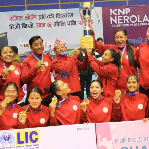  नेपाल पुलिसलाई हराउँदै न्यु डायन्डले जित्यो शेरबहादुर खड्का स्मृति राष्ट्रिय महिला भलिबलको उपाधि