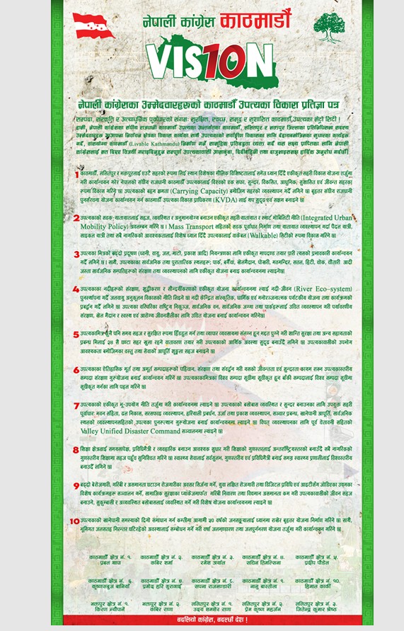 काठमाडौँ उपत्यकाको विकासका लागि कांग्रेसका उम्मेदवारद्वारा 'भिजन १०' सार्वजनिक 2 25 1
