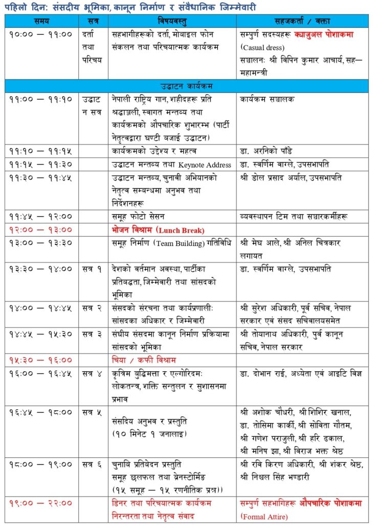 संसदीय अभ्यास सिक्दै रास्वपाका सांसद, यस्तो छ कार्यतालिका (पूर्णपाठ) 3 601