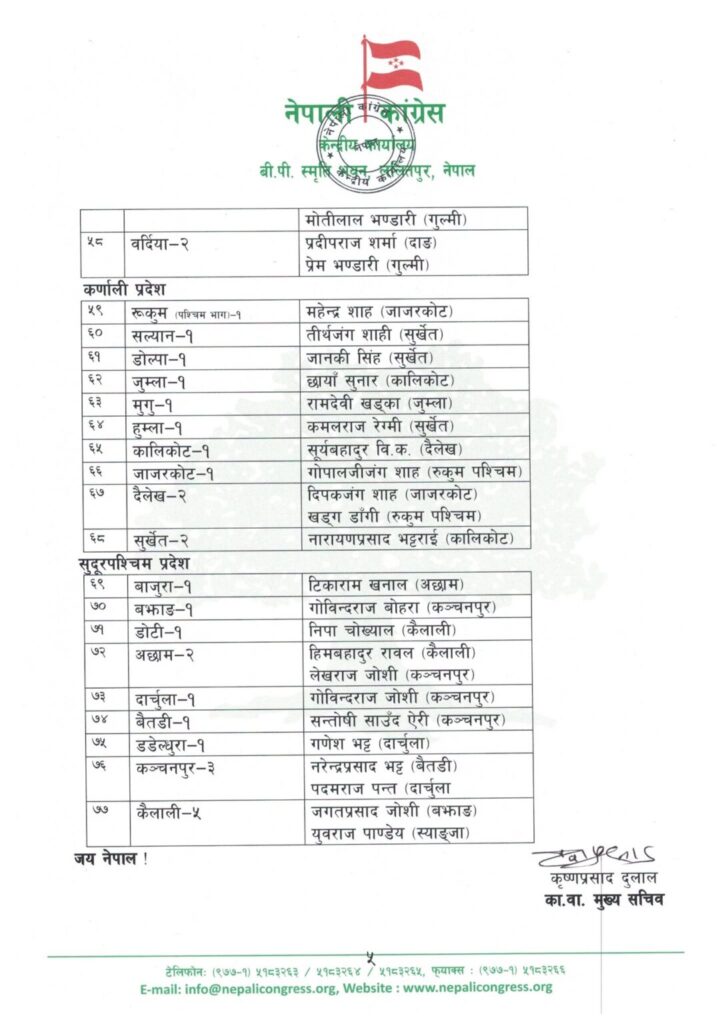 कांग्रेसको जरा अभियान घोषणा, ७७ वटै जिल्लामा केन्द्रीय प्रतिनिधि खटाइयो 5 405